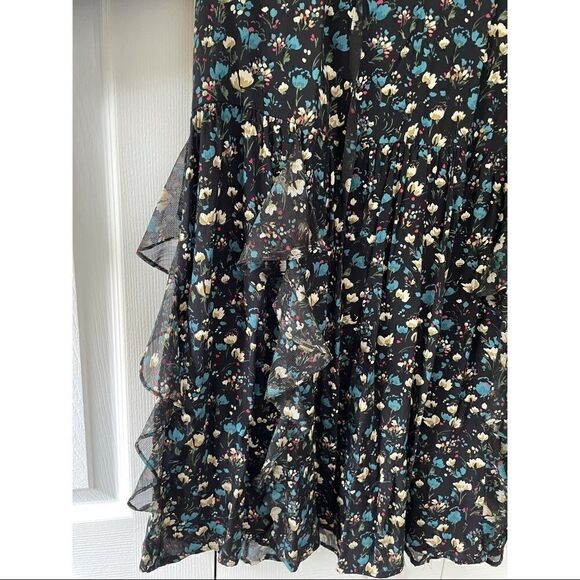 ZARA Floral Printed Lace Mini Long Sleeve Dress with Frills - Picture 10 of 11